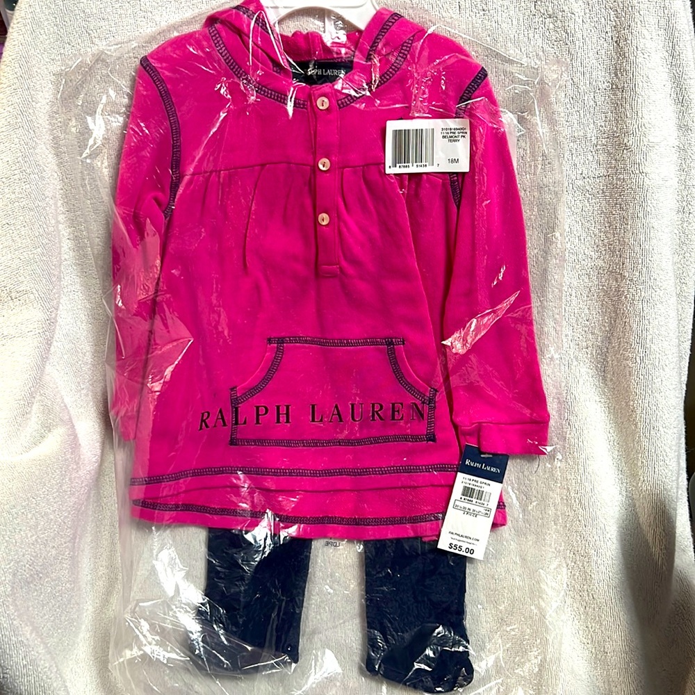 NWT in original packaging girls 2pc outfit by Ralph Lauren. Size 18 months